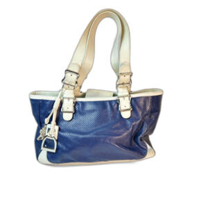 VTG Ralph Lauren Nautical Navy Perforated Leather White Detail Shoulder Bag